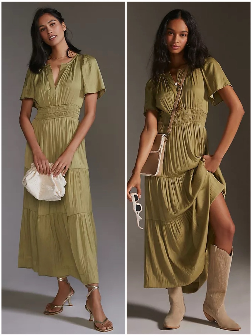 Anthropologie Somerset Olive
Green Satin Maxi Dress. Sk23